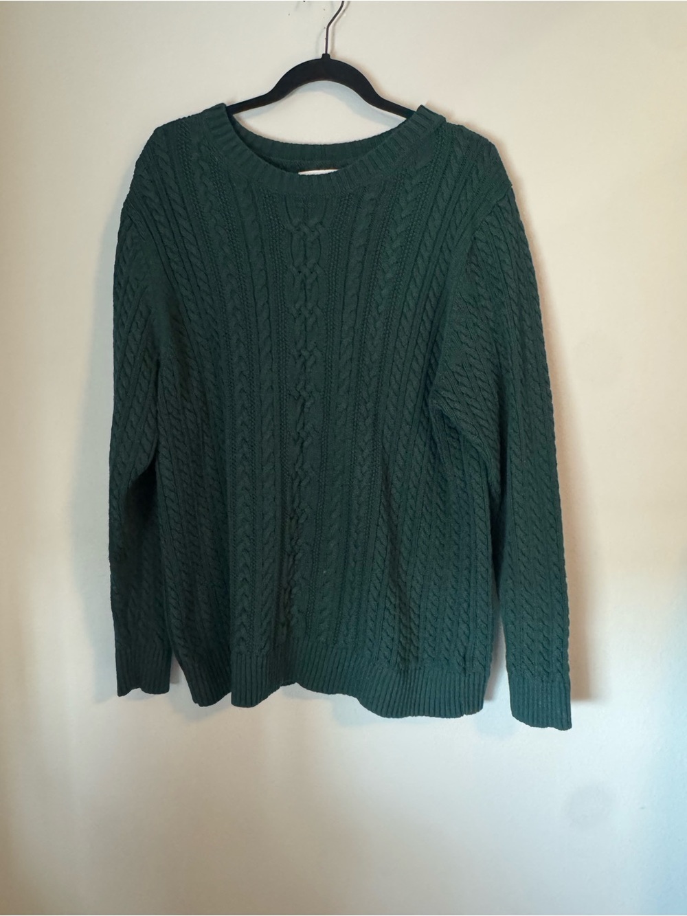 Classic Cable Knit Women's Sweater in Dark Green 100% Cotton